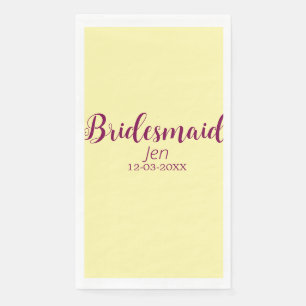 Yellow maroon bridesmaid name date stylish bride t napkin
