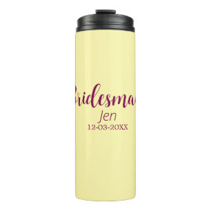 Yellow maroon bridesmaid name date stylish bride t thermal tumbler