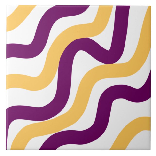 Yellow marron red curvy lines wavy pattern design  ceramic tile (Front)