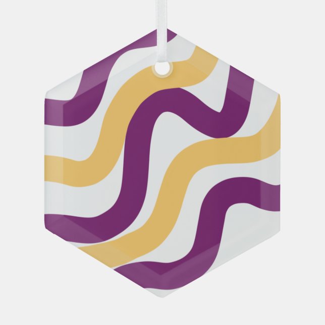 Yellow marron red curvy lines wavy pattern design  glass tree decoration (Front)