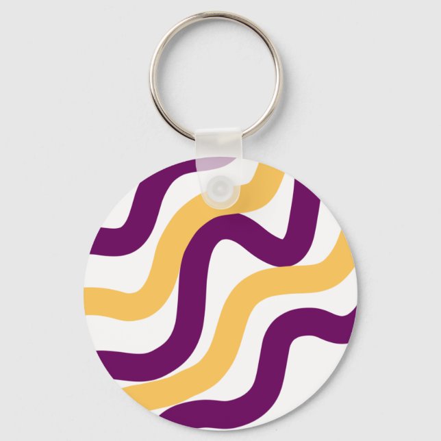Yellow marron red curvy lines wavy pattern design  key ring (Front)