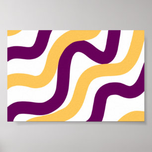 Yellow marron red curvy lines wavy pattern design poster