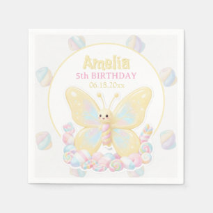 Yellow Marshmallow Butterfly Kids Birthday Napkin