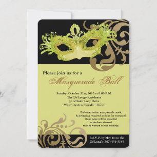 Yellow Masquerade Mask Ball Costume Halloween Invitation