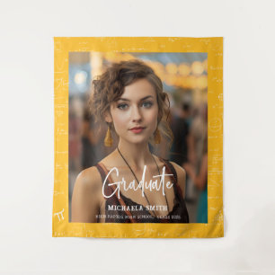 Yellow Math Handwritten Script Photo Graduation Tapestry