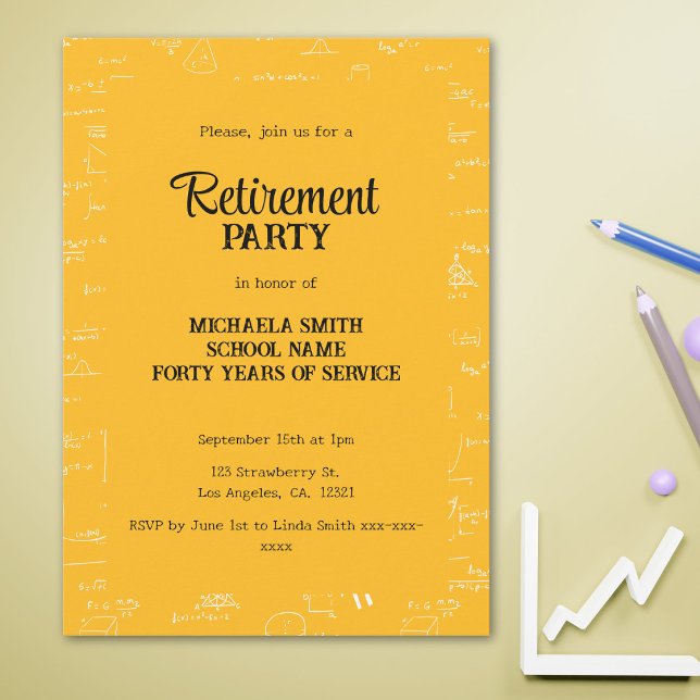 Yellow Math Teacher Retirement Party Invitation (Creator Uploaded)