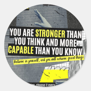Yellow maximalist design with positive sentences classic round sticker