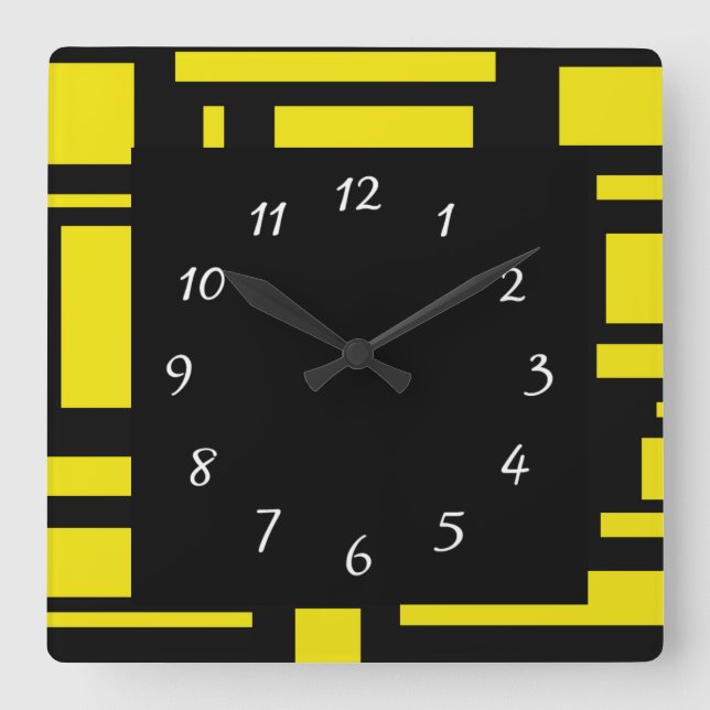 Yellow Maze Square Wall Clock (Front)