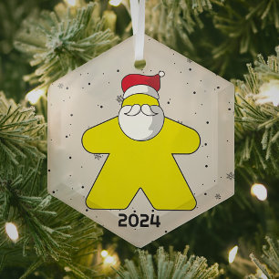 Yellow Meeple Santa Custom Year Family Board Game Glass Tree Decoration
