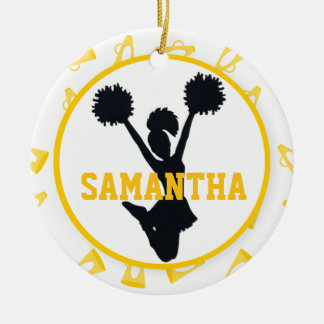 Yellow Megaphones and Cheerleader Personalised Ceramic Tree Decoration