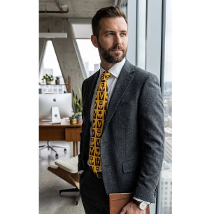 Yellow Men’s Tie with Abstract Geometric Flowers