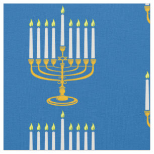 yellow menorah hanukkah jewish print fabric