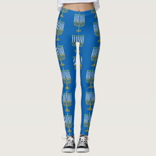 yellow menorah hanukkah jewish print leggings