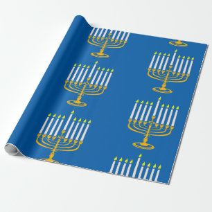 yellow menorah hanukkah jewish print wrapping paper