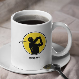 Yellow Mens Golf Silhouette Coffee Mug