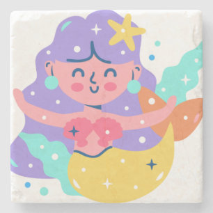 Yellow mermaid stone coaster