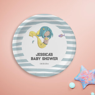 Yellow Mermaid Tail Pregnant Mermaid Baby shower Paper Plate