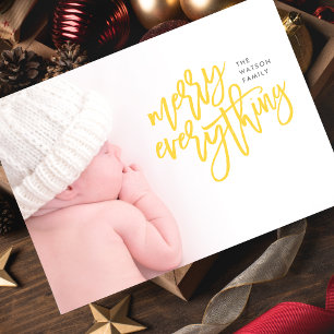 Yellow Merry Everything Christmas Photo Holiday Card