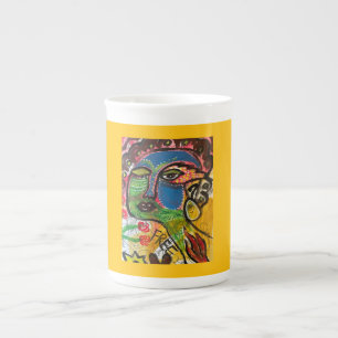 Yellow Metacognative Abstract Colourful Face Bone China Mug