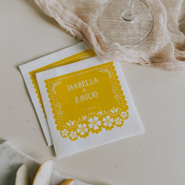 Yellow | Mexican Papel Picado Wedding Napkin (Creator Uploaded)