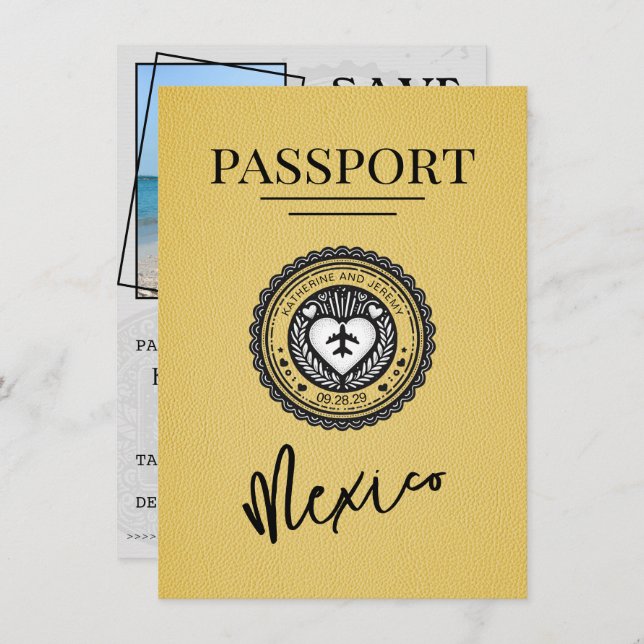 Yellow Mexico Passport Save The Date (Front/Back)