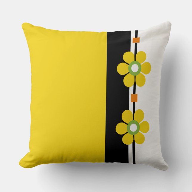 Yellow Mid Century Modern Flower Powe Cushion (Front)