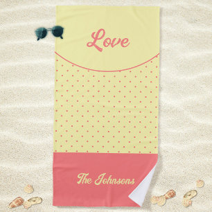 Yellow Mid Century Pink Retro Dots Summer Love Beach Towel