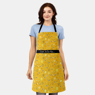Yellow Midcentury Retro Honey Bee Pattern Apron