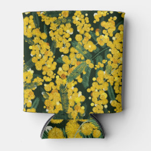 Yellow Mimosa Flowers Botanical Pattern Can Cooler