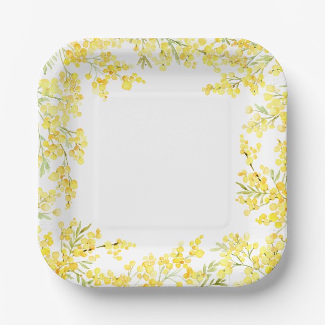 Yellow Mimosa Paper Plate (Front)