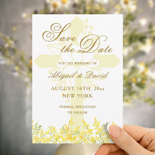 Yellow Mimosa Religious Wedding Save The Date