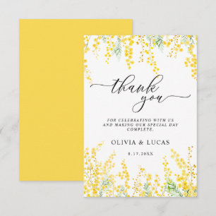 Yellow Mimosa Rustic Golden Floral Spring Wedding Thank You Card