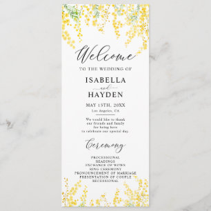 Yellow Mimosa Spring Floral Wedding Flat Program