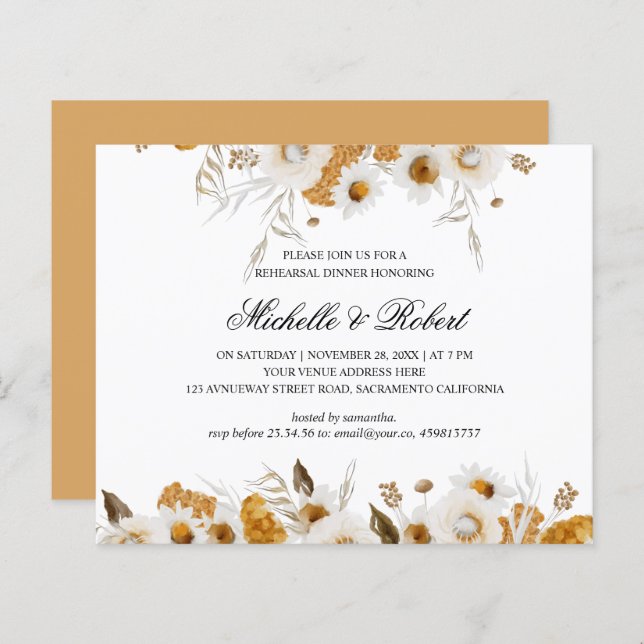 Yellow Mimosa white chamomile Rehearsal Dinner (Front/Back)