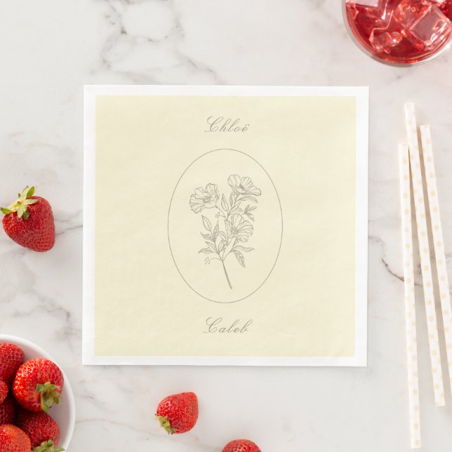 Yellow Minimalist Botanical Calligraphy Wedding  Napkin (Insitu)