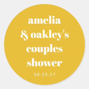 Yellow Minimalist Cute Custom Couples Shower Classic Round Sticker