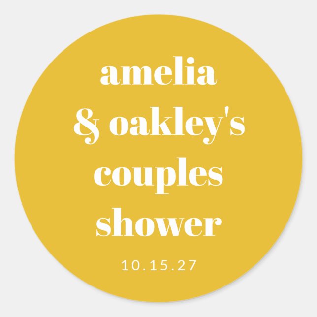 Yellow Minimalist Cute Custom Couples Shower Classic Round Sticker (Front)