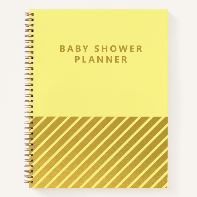 Yellow Minimalist Foil Stripes Baby Shower Planner Notebook (Front)