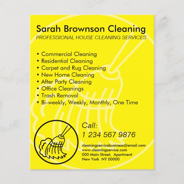 Yellow Minimalist Home Cleaning House Keeper Flyer (Front)