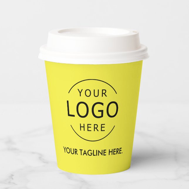 Yellow Minimalist Logo QR Code Company Swag Paper Cups (Front)