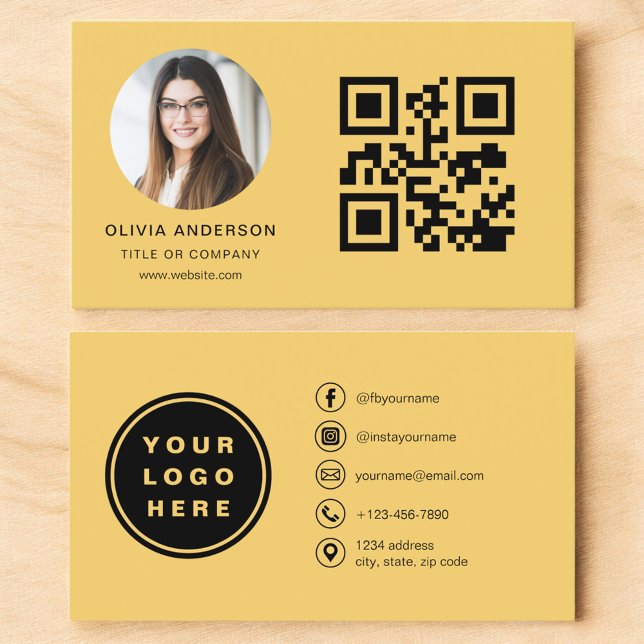 Yellow Minimalist Modern Photo with QR Code Business Card (Creator Uploaded)