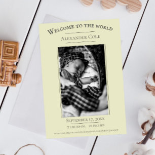 Yellow Minimalist Photo Birth Announcement
