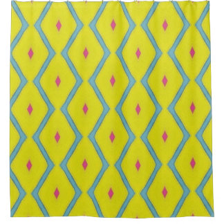 Yellow & Mint Blue Diamond Line Shower Curtain