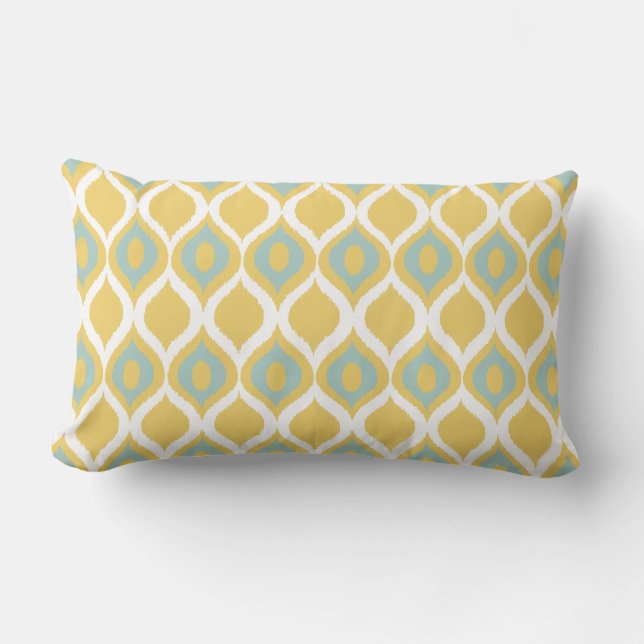 Yellow Mint Geometric Ikat Tribal Print Pattern Lumbar Cushion (Front)