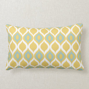 Yellow Mint Geometric Ikat Tribal Print Pattern Lumbar Cushion