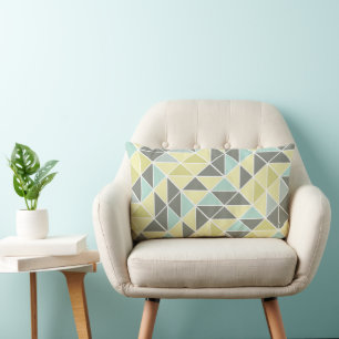 Yellow Mint Grey Abstract Triangle Pattern Lumbar Cushion