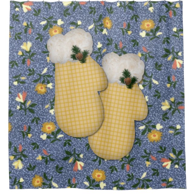 Yellow Mittens Christmas Shower Curtain (Front)