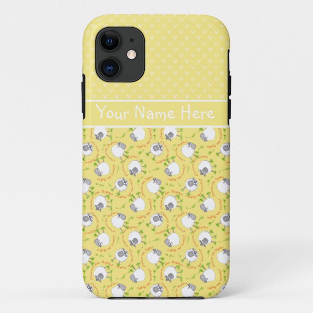 Yellow Mix and Match Fun Sheep Patterns Case-Mate iPhone Case (Back)