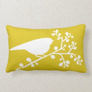 Yellow Mod Single Bird & Berries {pick your Lumbar Cushion
