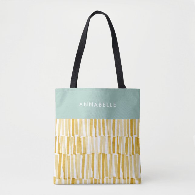 Yellow modern abstract pattern personalised gift tote bag (Front)